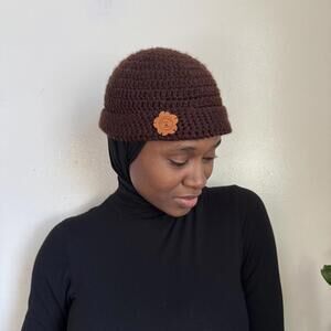 Brown hand made boho crochet beanie hat